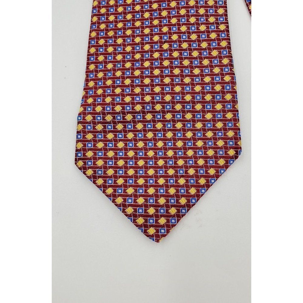 Tommy Hilfiger Tie 100% Silk Men's Red Yellow Geometric 58" - Picture 4 of 8